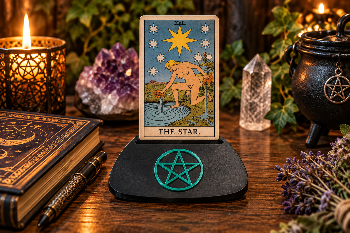 Pentacle Tarot Card Holder - 3D Printed Single Card Display
