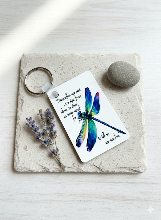 Dragonfly Spirit Memorial Keychain – Handcrafted Sublimation Keepsake