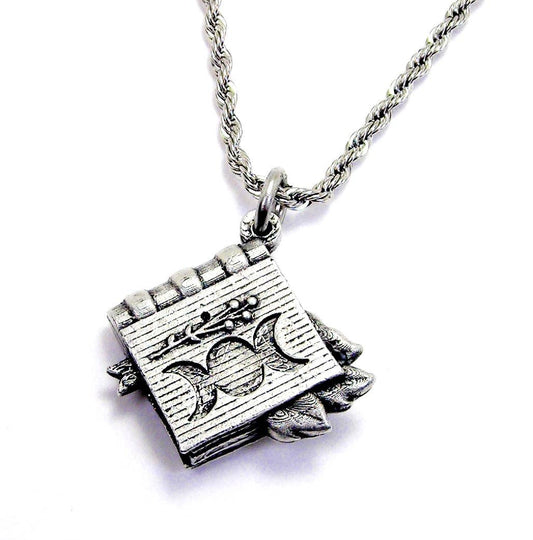 Triple Moon Goddess Book Charm Necklace Wicca Pagan Witch